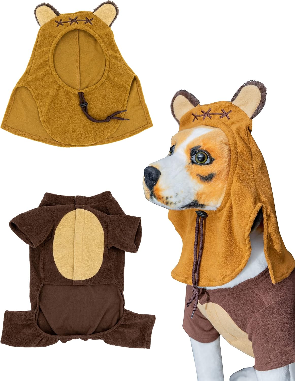 Bear Pet Costume Ears Hat Sweater Furry Clothes Cute Halloween Cosplay Costumes for Small Medium Large Dogs Cats (Small)