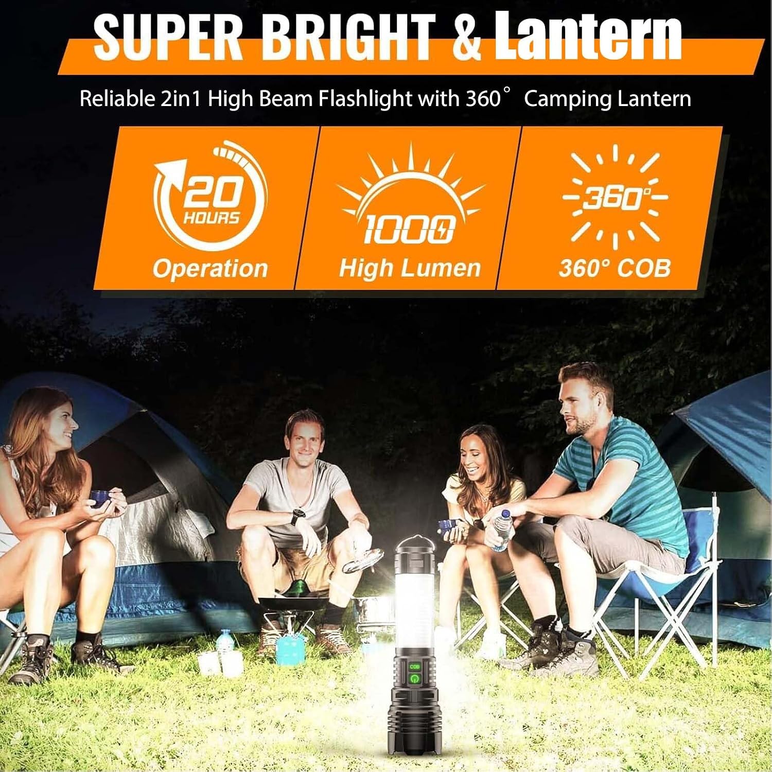 Rechargeable LED Flashlight Lantern 2000 High Lumens - with Camping Lanterns, Long Range LED Super Bright Flashlight