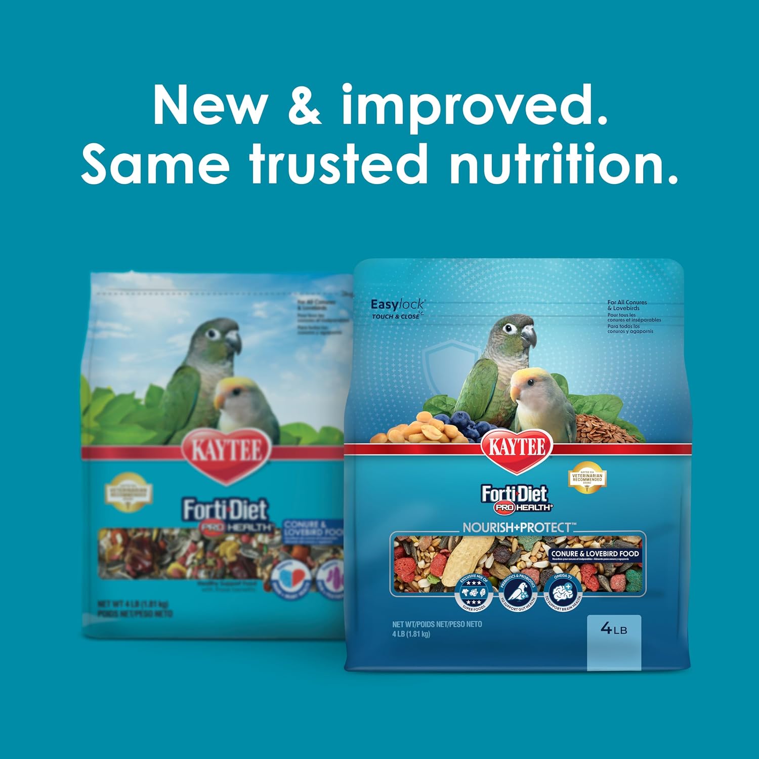 Forti-Diet Pro Health Nourish+Protect Conure & Lovebird Food, 4 lb | Balanced digestion. Conure food with prebiotics