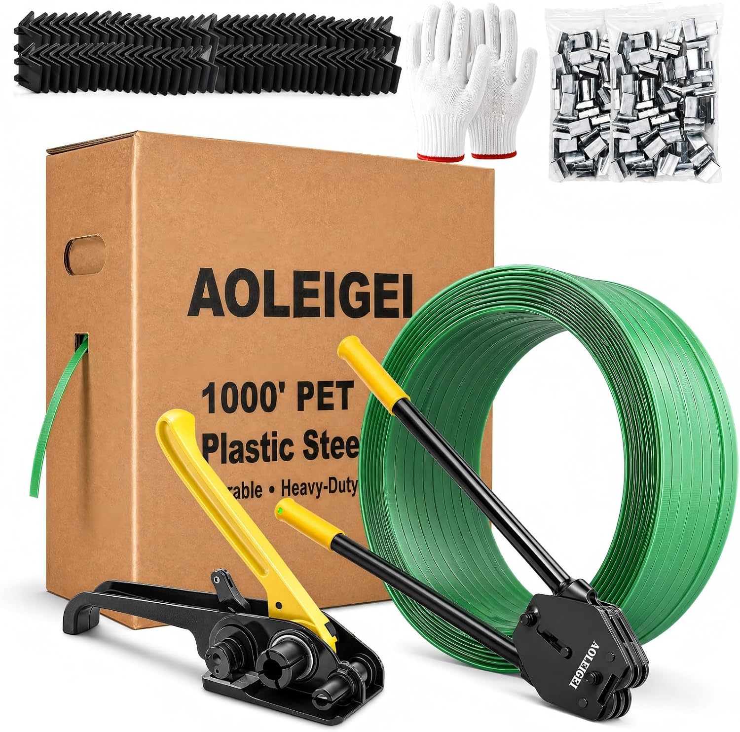 Banding Strapping Kit, 5/8” x 1000’ Heavy Duty Pallet Strapping Kit >1500lbs Tensile Strength, Includes Banding Tool