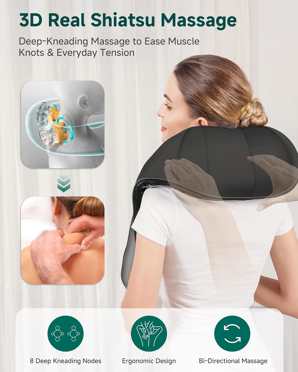 Shiatsu Neck and Shoulder Massager - Back Massager with Heat, Deep Kneading Electric Massage Pillow for Neck, Back