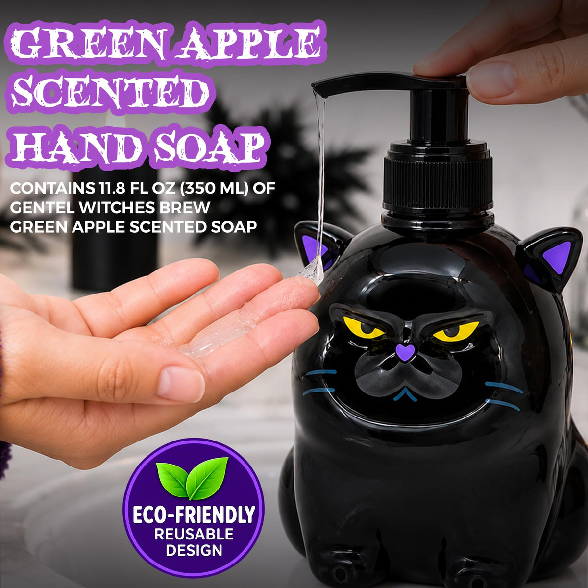Halloween Grumpy Cat Soap Dispenser, Green Apple Scent