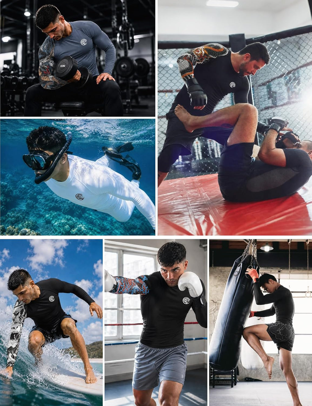 Men's UPF 50+ BJJ Rash Guard, Jiu Jitsu Long Sleeve Compression Shirts, MMA Athletic Base Layer Wrestling Grappling