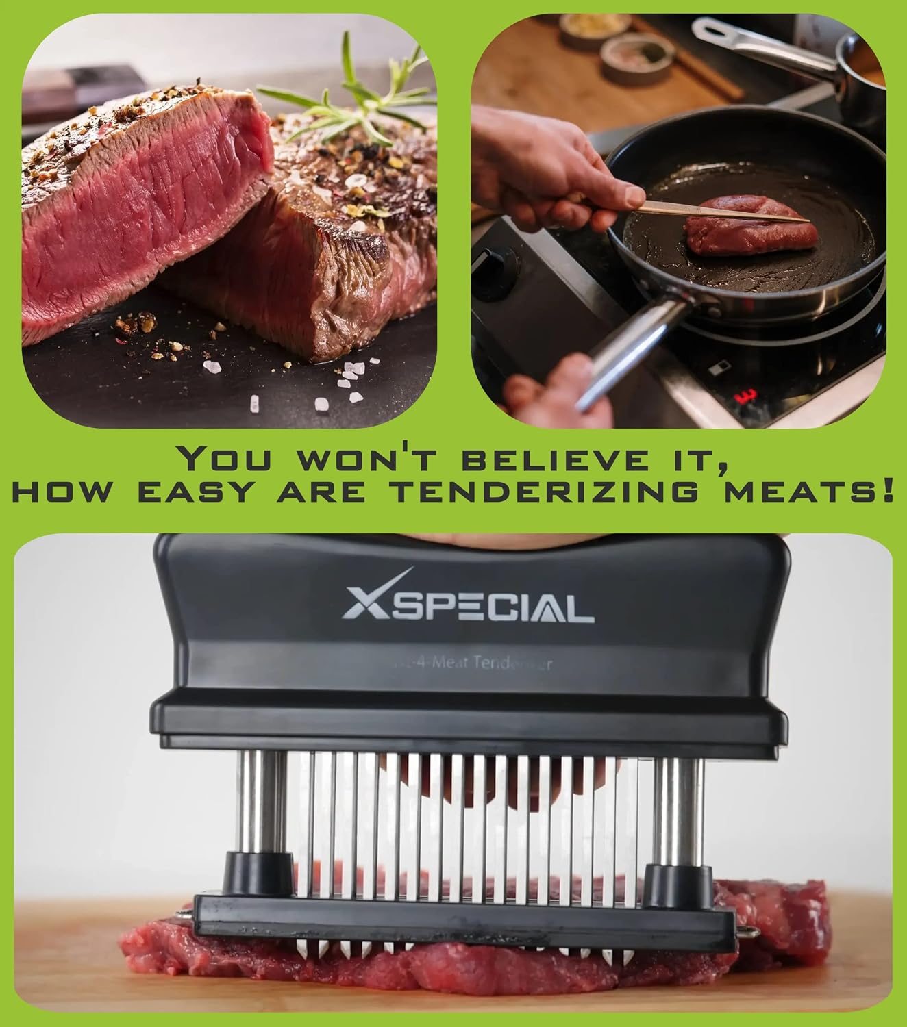48-Blade Meat Tenderizer Tool – Stainless Steel, Detachable Design