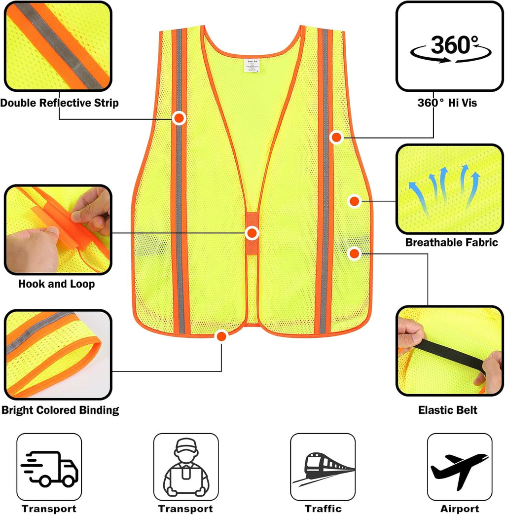 High Visibility Reflective Safety Vest for Men Women Class 2 Hi Vis Mesh Fabric Safety Work Jacket with Elastic Band