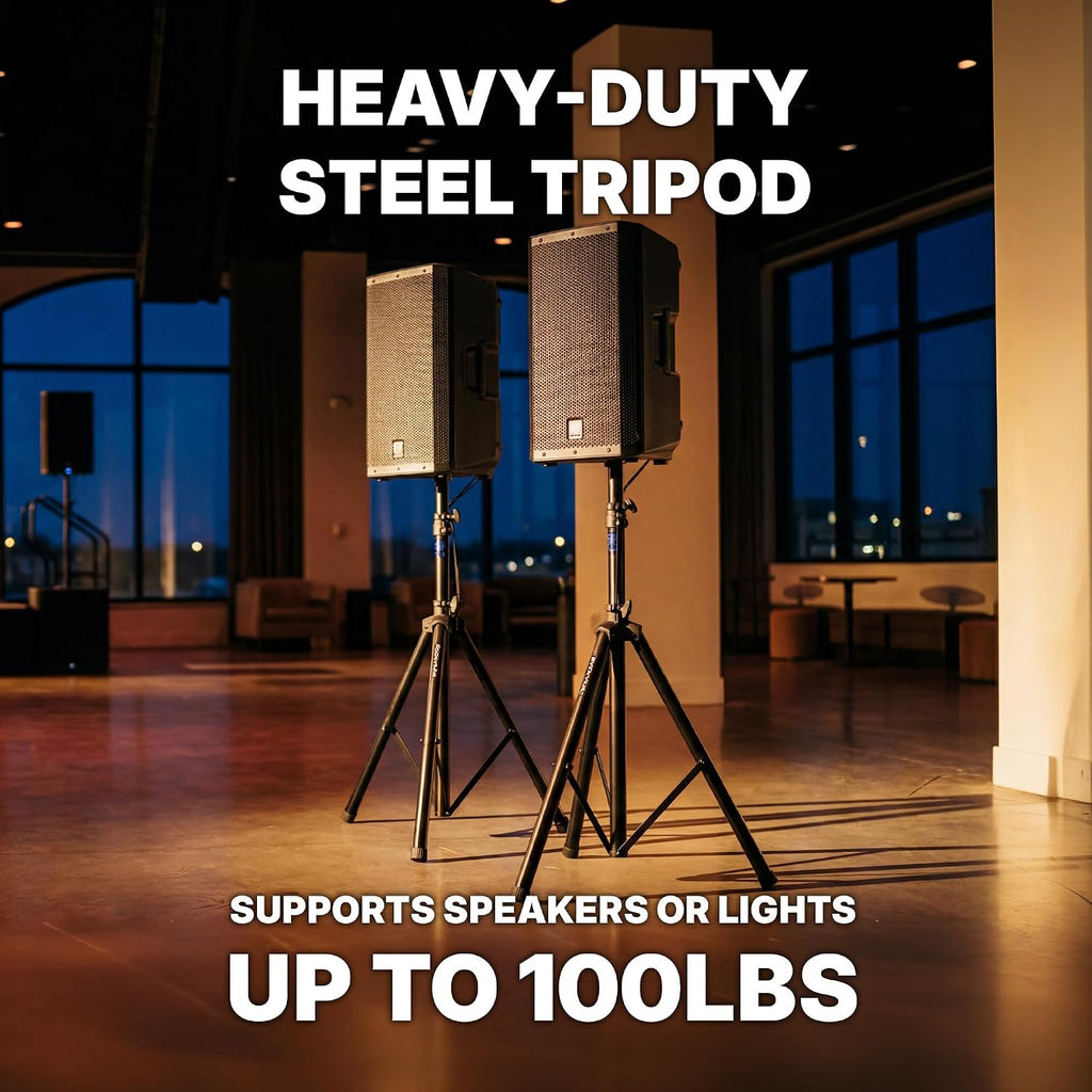 RVES1 Pair Adjustable Tripod PA Speaker Stands with Carry Bag | Steel Construction, 40-71" Height Range, 100 lb