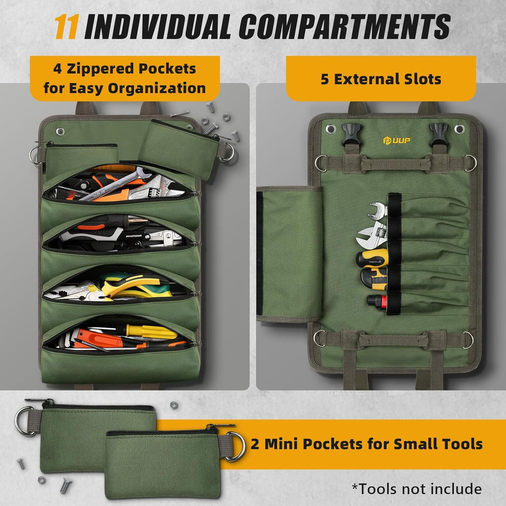 Tool Bag Roll Up, UUP Heavy Duty Portable Soft Tool Storage, Foldable Empty Rollup Organizer with Small Pockets