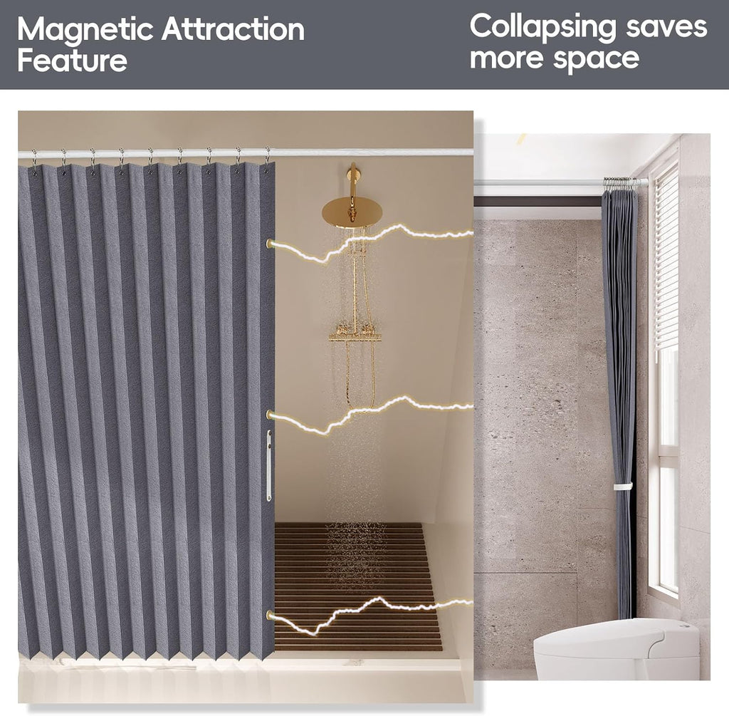 Magnetic Folding Shower Curtains Fabric Polyester Material Waterproof Shower Curtain Suitable for Family Hotel