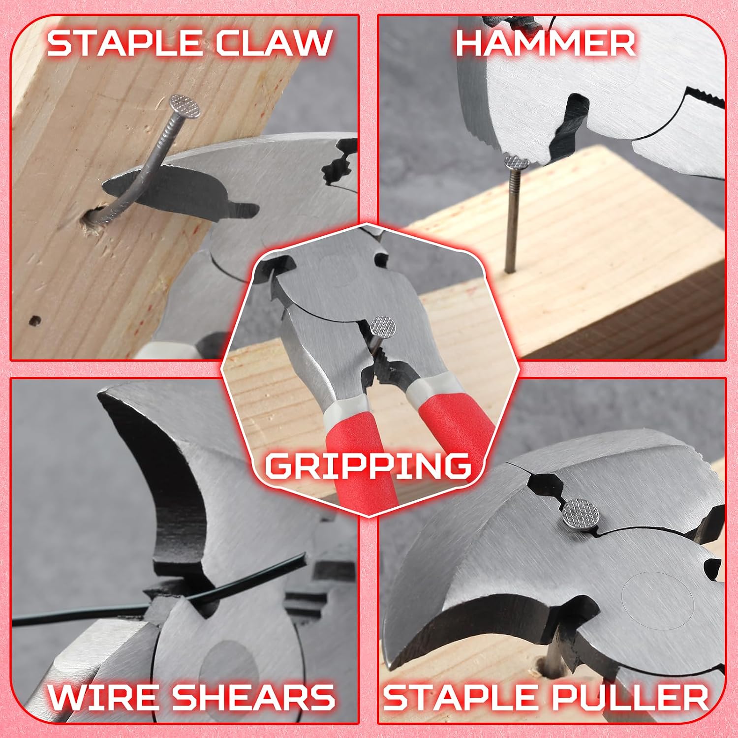 Multi Tool 9.5-Inch Fencing Pliers With Hammer Fence Cutter Nail Puller Wire Cutting Hammer Head Pliers