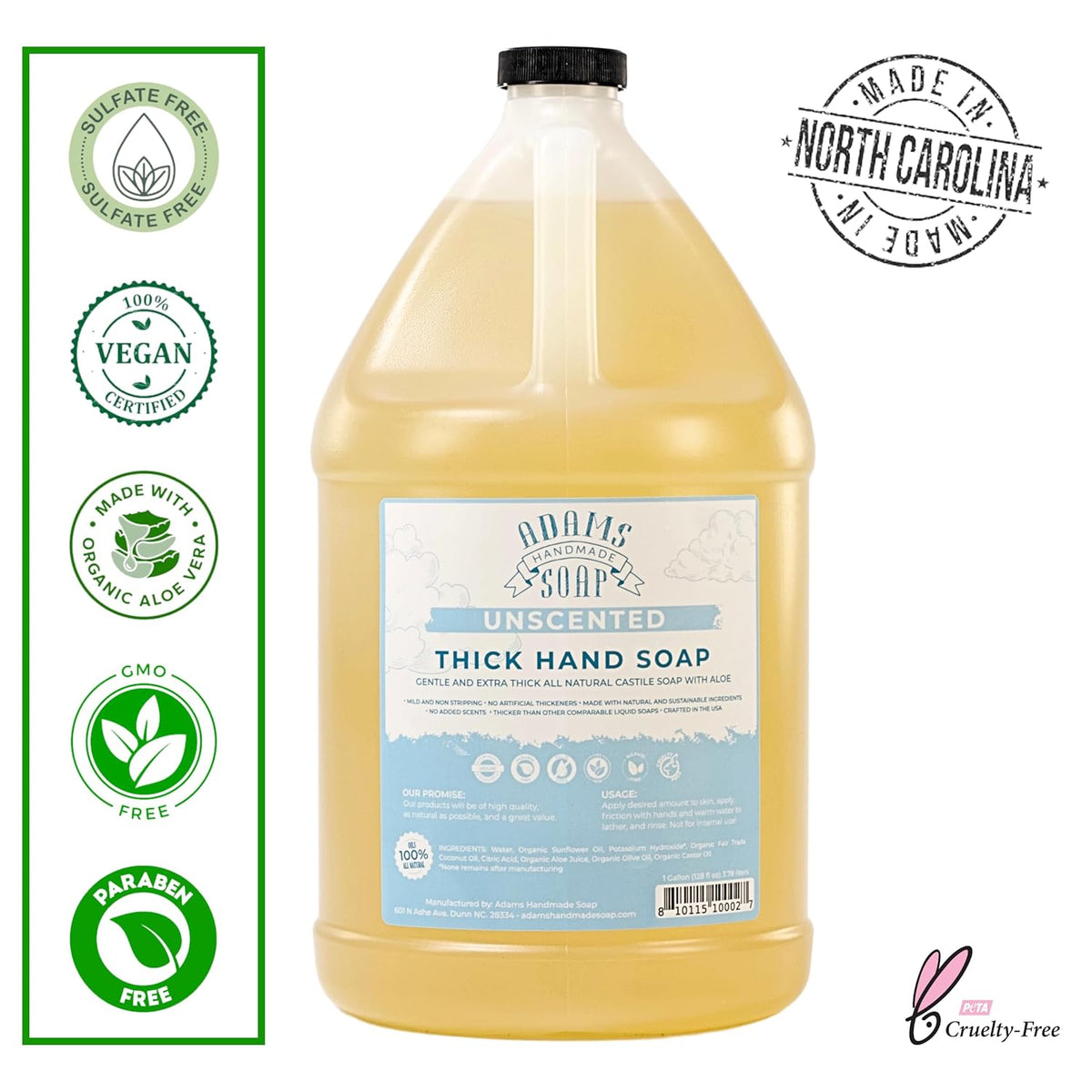 Thick Organic Castile Liquid Hand Soap 1 Gallon Refill- Unscented