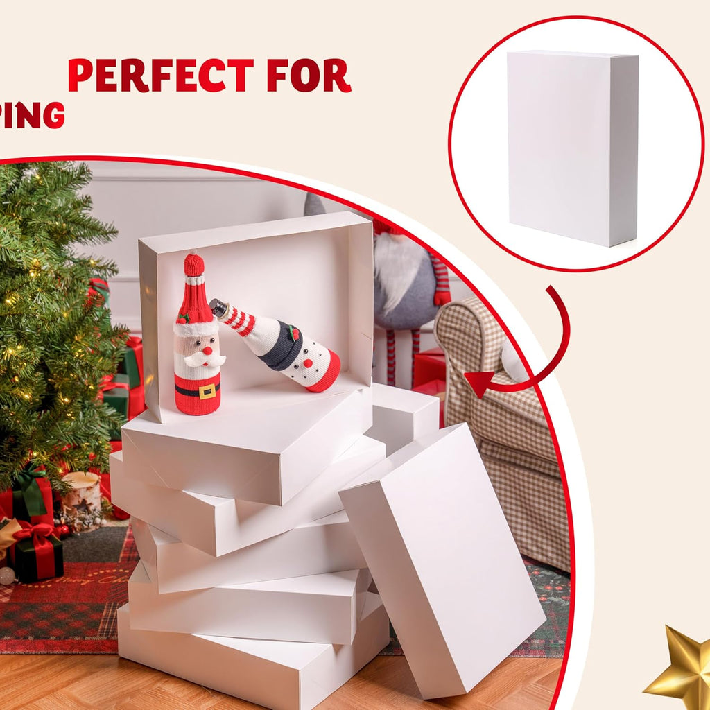 12PCS 17" x 13" x 4" Christmas Large Gift Boxes with Lids for Presents, Xmas Holiday Birthday Shirt Clothing Gift