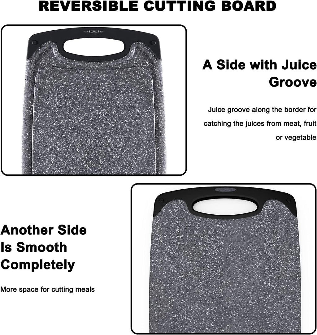 Plastic Cutting Boards Set of 3 for Kitchen, Thick Chopping Board with Deep Juice Grooves, Non‑Slip Feet, Easy Grip