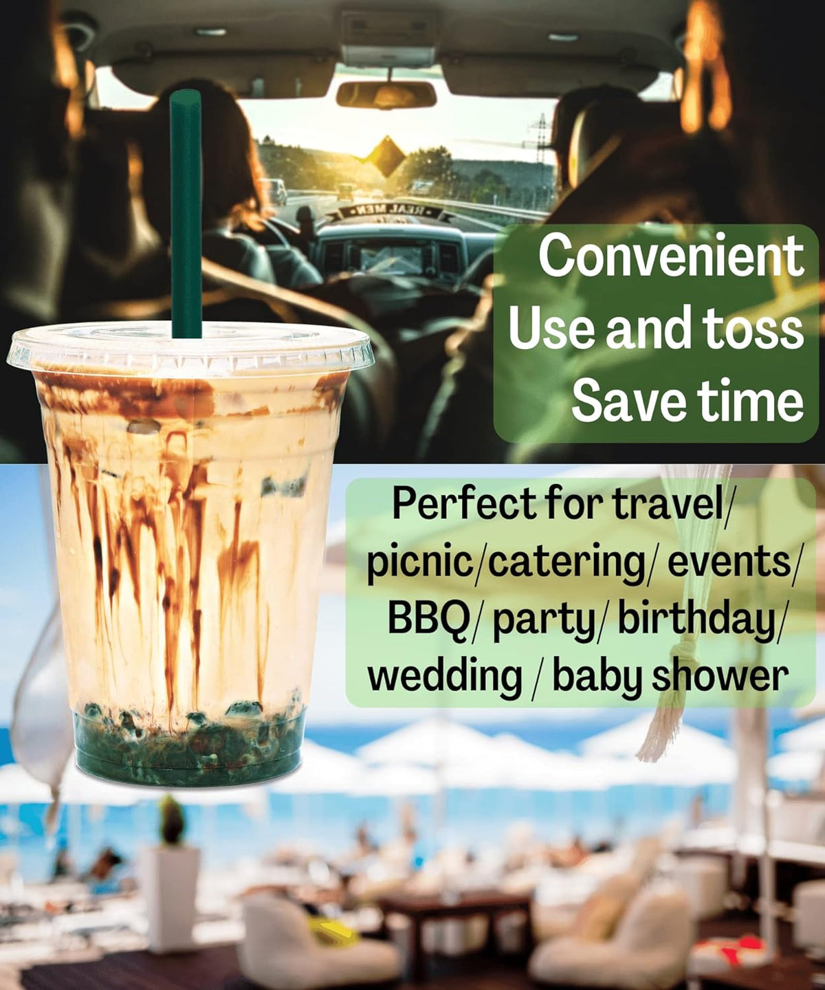 12 oz Clear Plastic Cups with Lids and STRAWS, Disposable Drinking Cups for Cold Drinks, Iced Coffee, Milkshakes