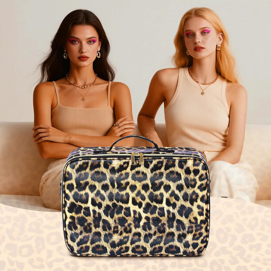15''X11'' Large Makeup Bag with Removable Lighted Mirror, PU Leather