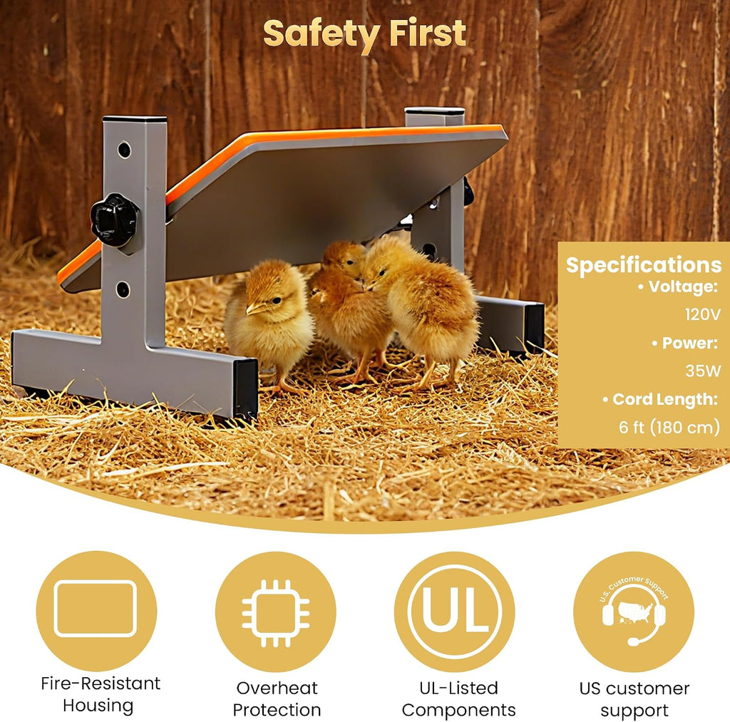 Smart Chick Brooder Heater with Digital Temp & Timer, Adjustable Height & Angle, Radiant Chicken Coop Heater for