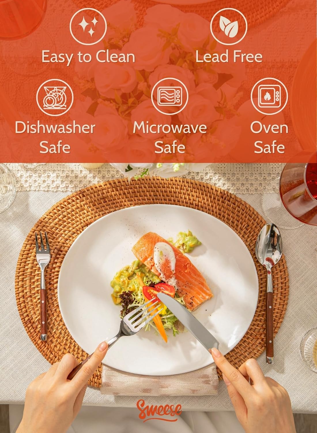 Porcelain 11 Inch Dinner Plates Set of 6 - White Dinner Plates - Dishwasher, Microwave, Oven Safe, Scratch Resistant