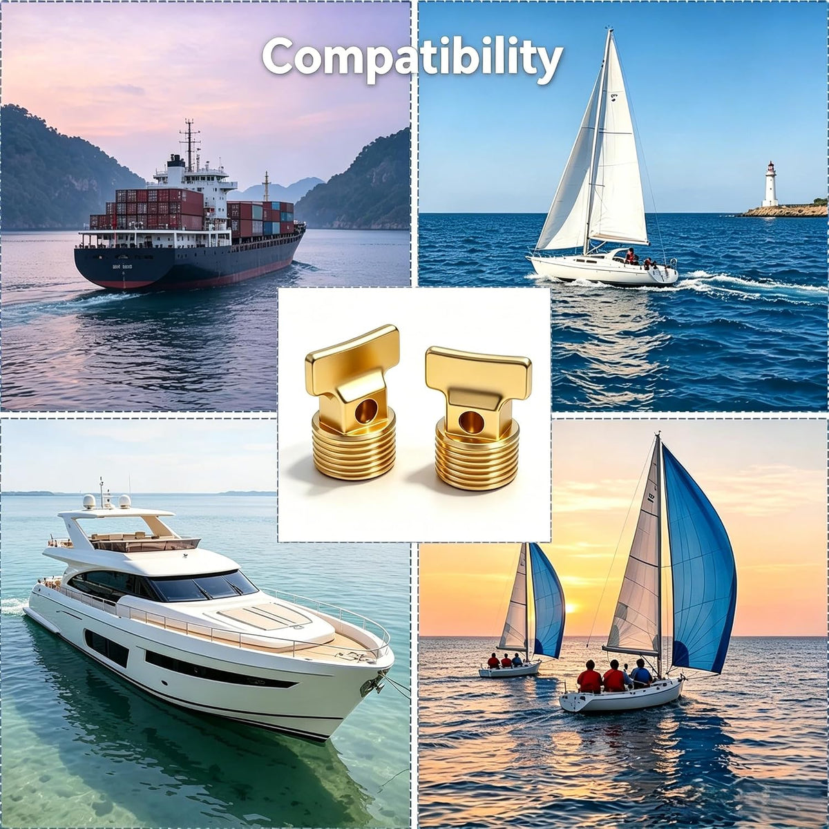 Solid Brass Boat Drain Plug 1/2" NPT Thread for Most Boat Hulls 2PCS