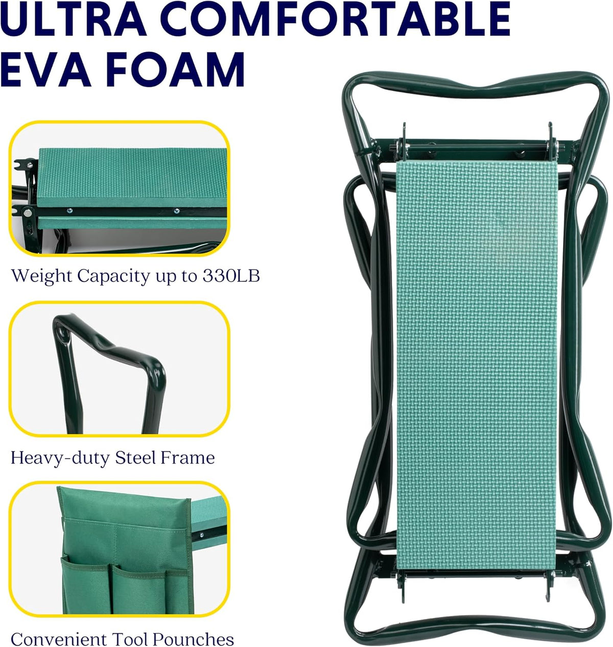 Garden Kneeler and Seat Foldable Kneeling Bench with Sturdy Soft EVA Foam Pad for Outdoor, Fishing, Camping, 2 Tool