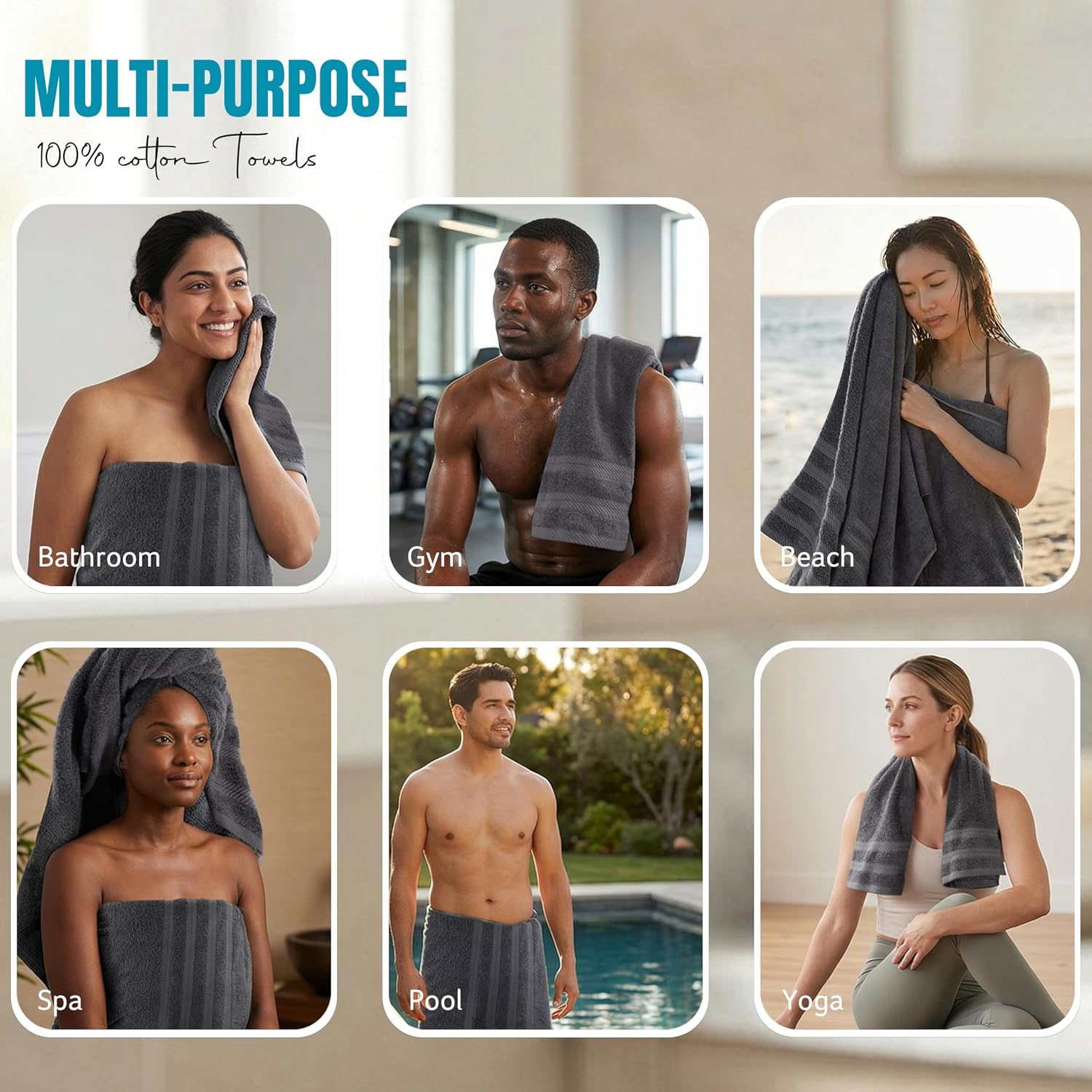 8 Piece Towel Set – Super Absorbent & Quicker-to-Dry, Thick 100% Ring Spun Cotton Towels for Bathroom, Spa & Hotel –