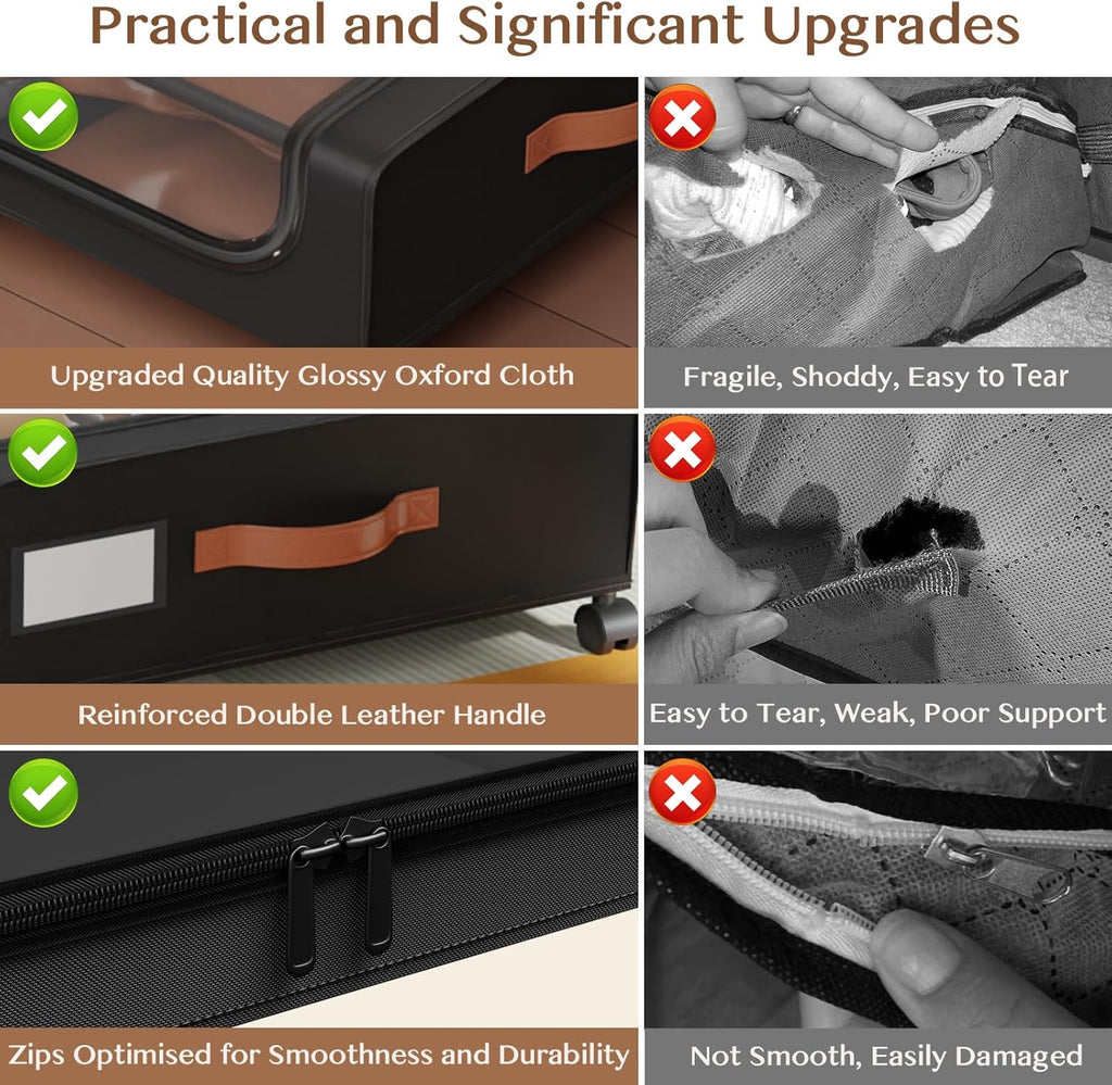 Under Bed Storage with Wheels, UnderBed Storage Containers with Clear Lid and Handles, XXL 60L Under the Bed Storage