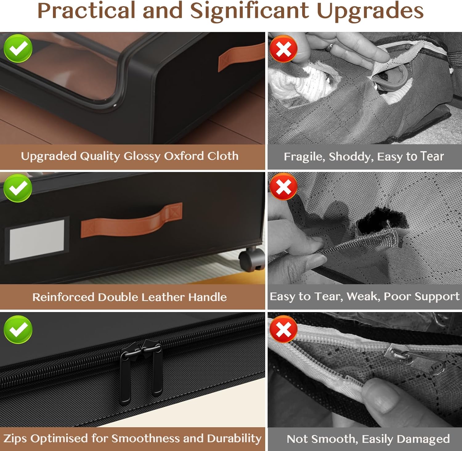 Under Bed Storage with Wheels, UnderBed Storage Containers with Clear Lid and Handles, XXL 60L Under the Bed Storage