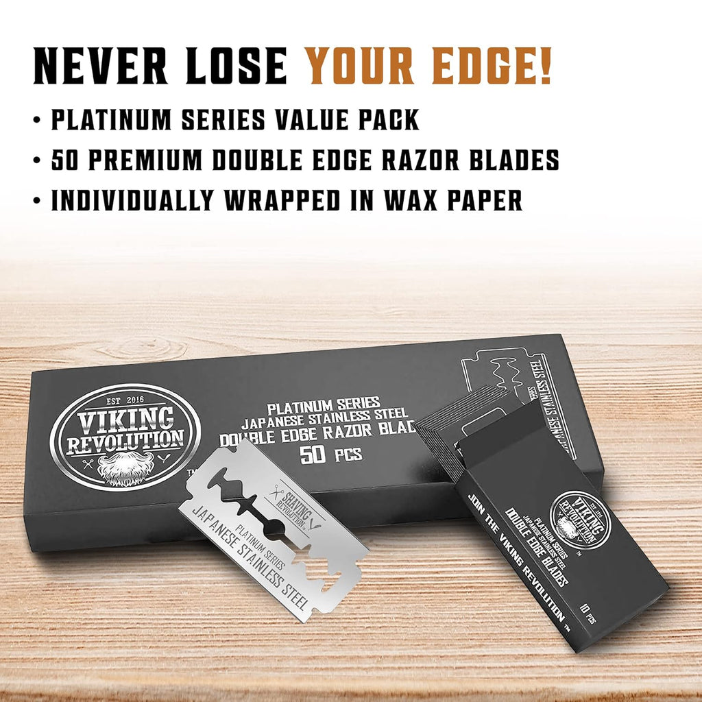 Double Edge Razor Blades - 50 Count | Platinum Japanese Stainless Steel - Smooth, Precise & Clean Shave - Fits
