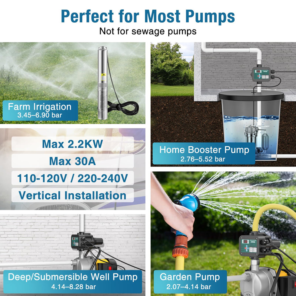 Smart Adjustable Pressure Switch for Well Pump with Dry-Run Protection