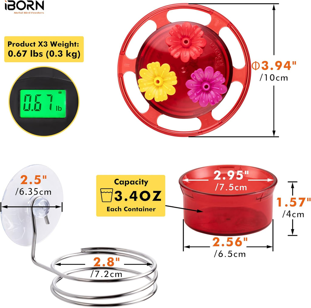 Window Hummingbird Feeder with Strong Suction Cup, BPA-Free 3.4OZ, Red 3 PK