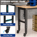 48" Adjustable Workbench with Wheels, Rubber Wood Top