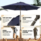 9 FT Outdoor Umbrella Patio Table Umbrella Fiberglass Frame Navy