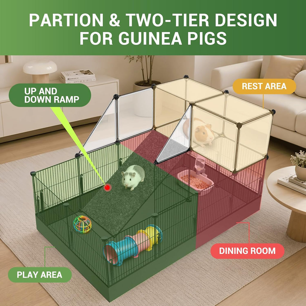 28 Panels Guinea Pig Cages, 48" x 24" x 28" Small Animal Playpen | Portable Metal Rabbit Bunny Cage with Waterproof