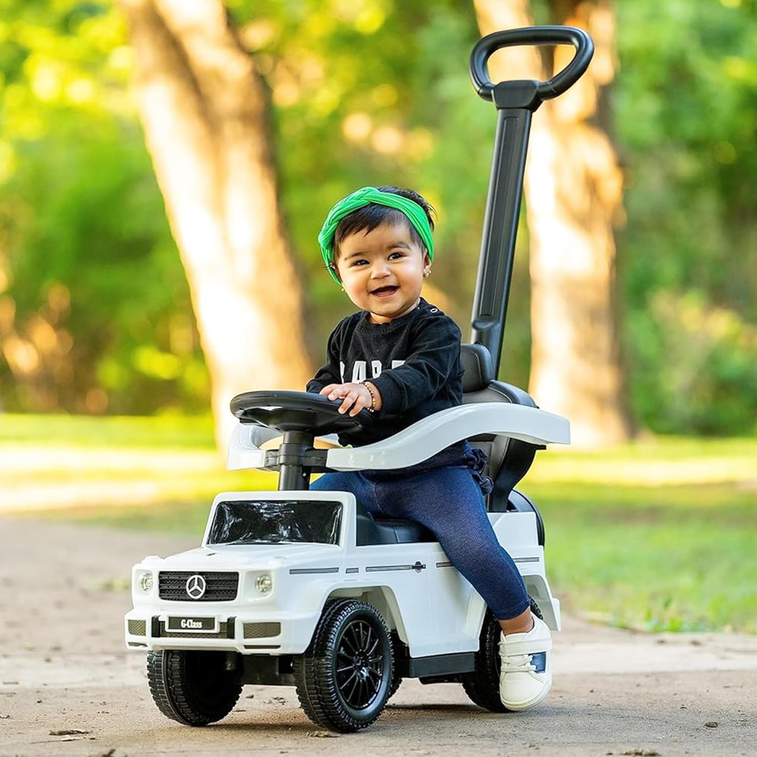 Kids Outdoor Stroller Mercedes G-Wagon for Toddlers 1 to 3 Years Old with Music, Horn Sounds, and Handle, White |