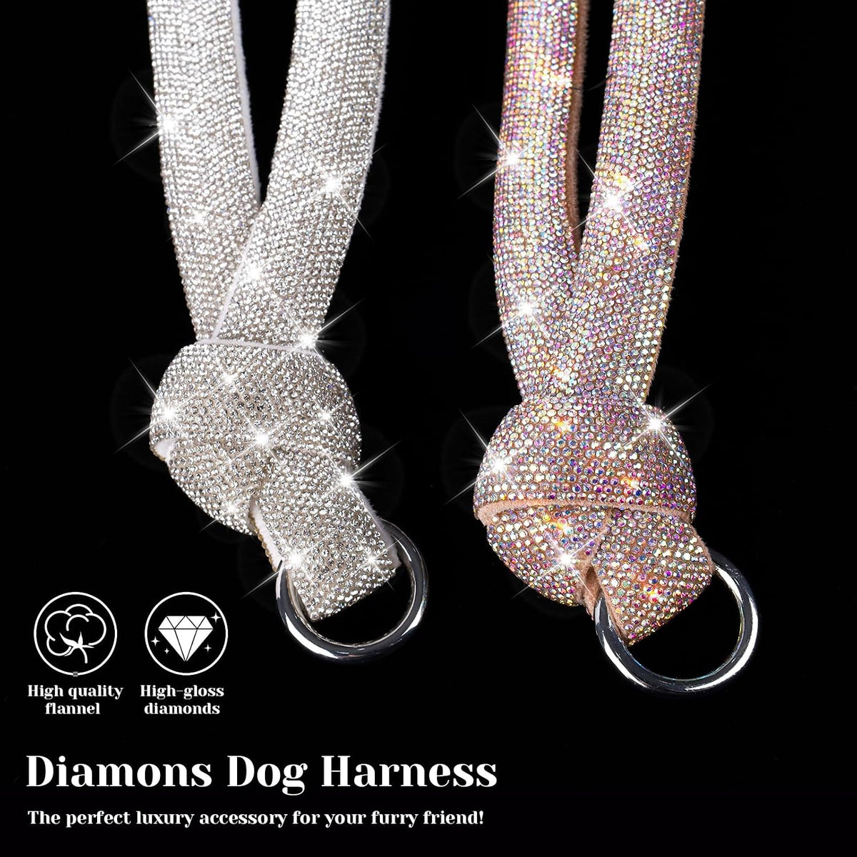 Rhinestone Dog Harness, Pink Leather No Pull Vest with Bling White Crystals, Adjustable Soft Walking Harness for