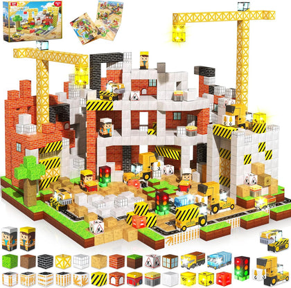 200PCS Light Up Magnetic Blocks - Magnet Building Blocks, Stacking Magent Cubes Construction Theme, STEM Montessori