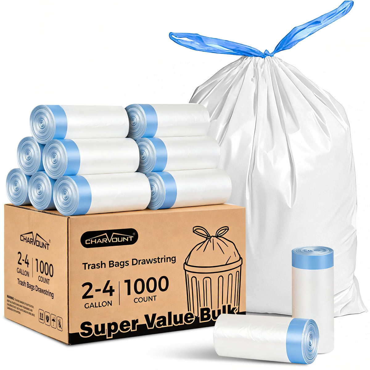 Small Trash Bags 4 Gallon-1000 Count Drawstring Mini Garbage Bags