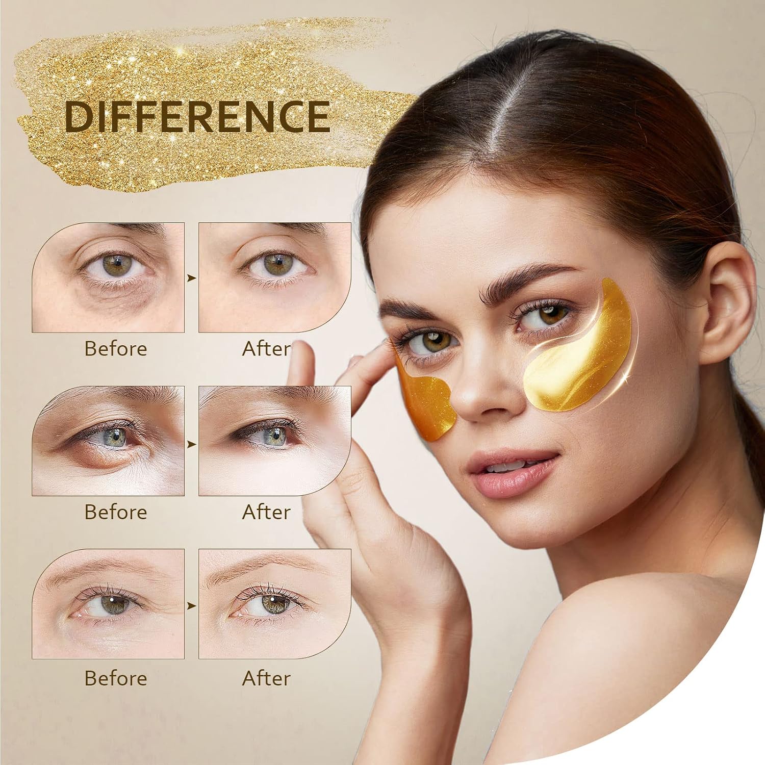 Under Eye Patches (30 Pairs), 24K Gold Eye Mask for Dark Circles