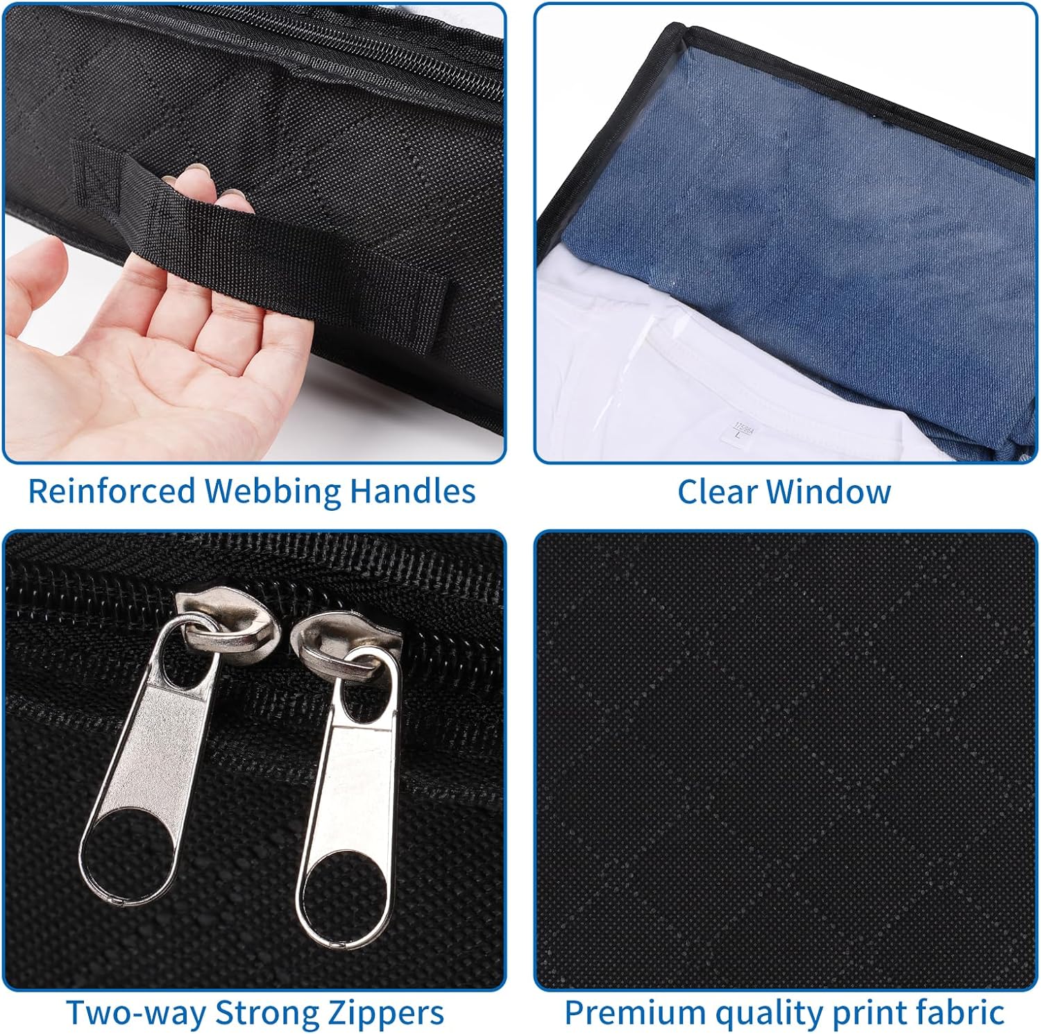 Black Underbed Storage Bags with Clear Window and 2 Reinforced Handles Under Bed Storage Containers for Clothing