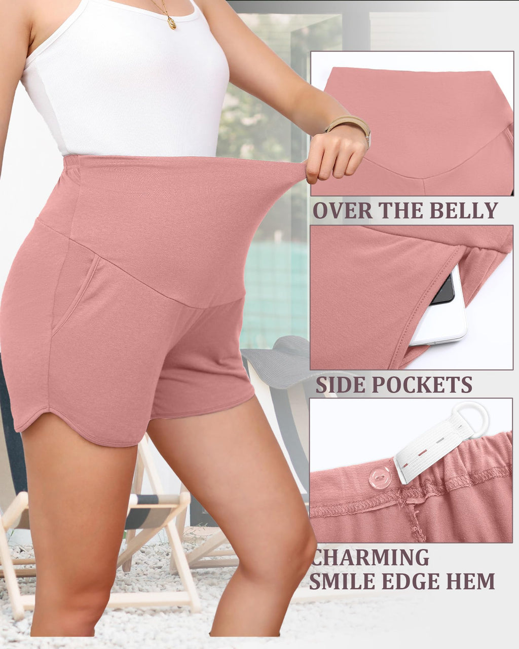3 Pack Women's Maternity Shorts, 3-Color, Large