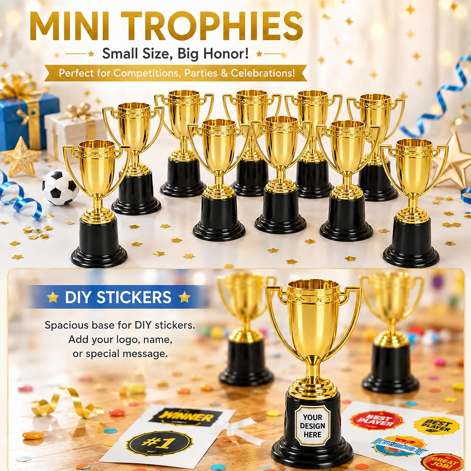 Mini Trophies, 4 Inch Mini Gold Award Trophy Cup, Plastic Gold Award Trophy Cups, Golden Award Trophy Cups Set for