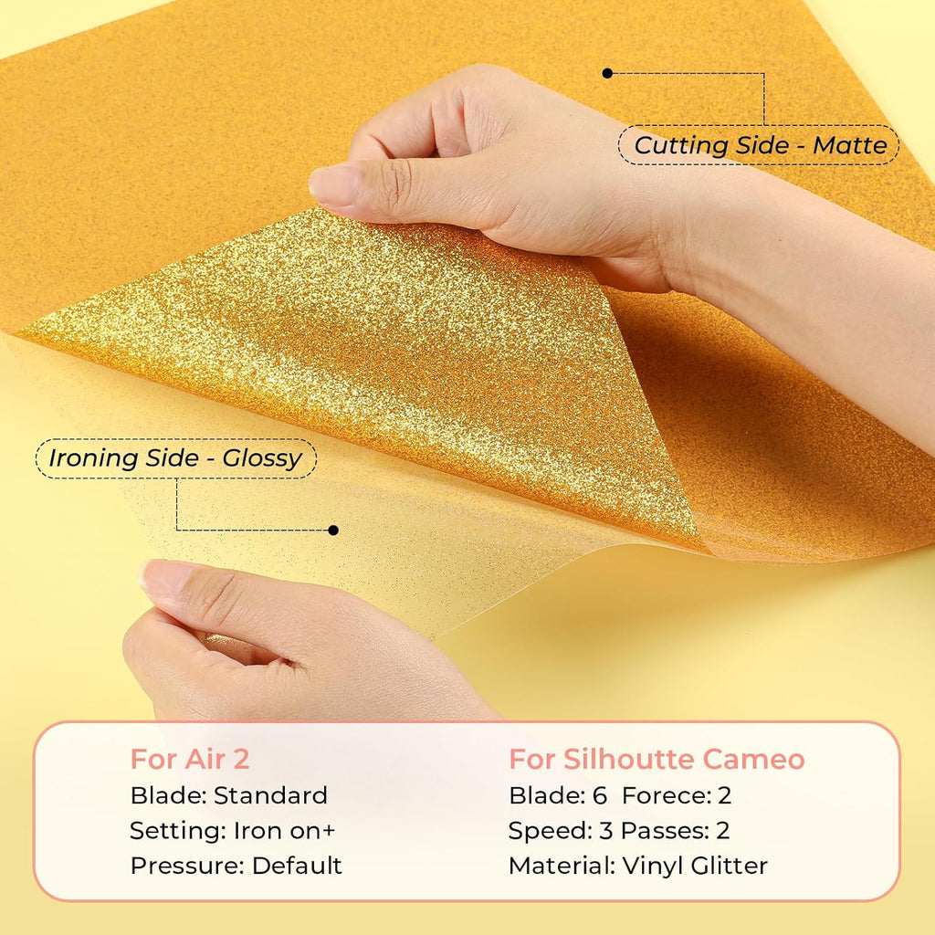 Glitter HTV Heat Transfer Vinyl: 10 Pack 12"x12" Iron on Vinyl | Glitter Iron on Vinyl for T-Shirt (1 PTFE Sheet