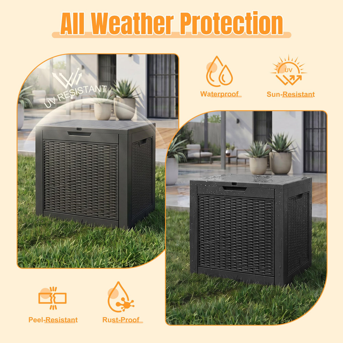 Outdoor Storage Box,42 Gallon Waterproof Resin Patio Deck Box