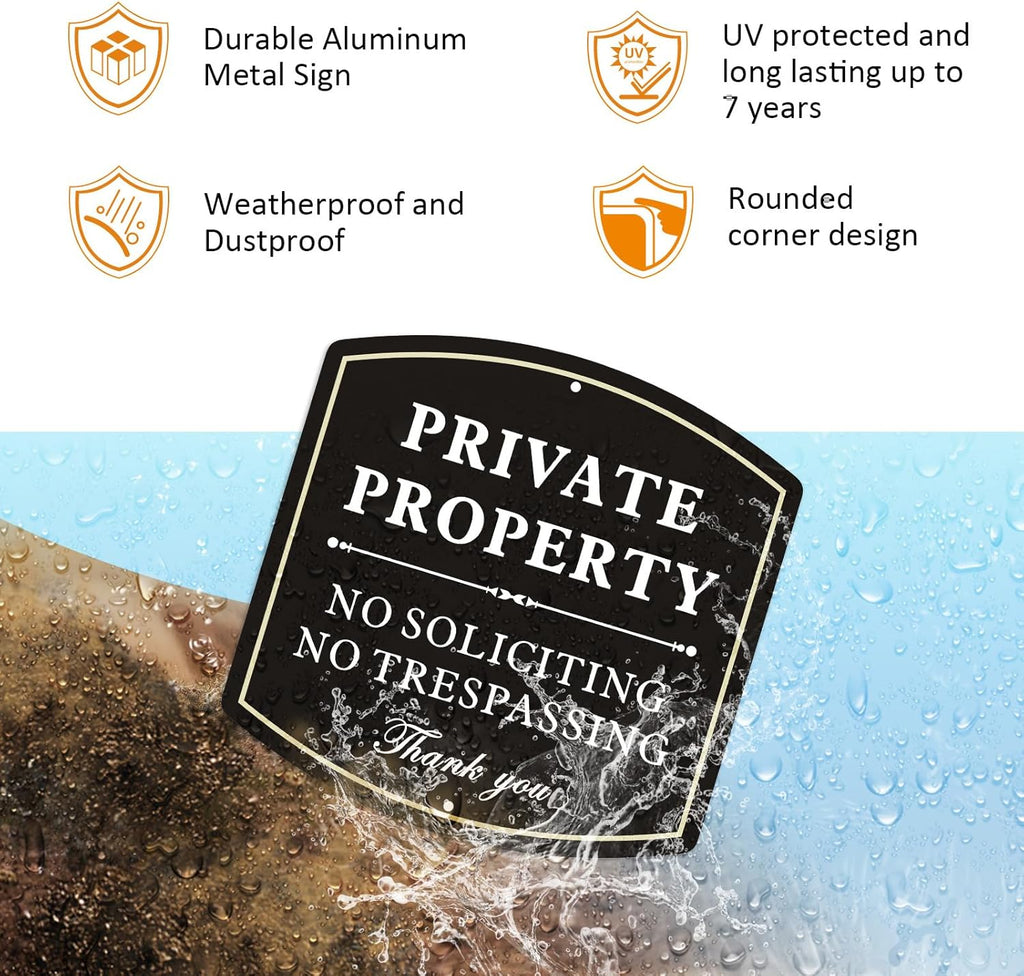 No Trespassing Signs Private Property with Stake, No Soliciting Sign for House Yard Signs,Aluminum Metal Sign 28"
