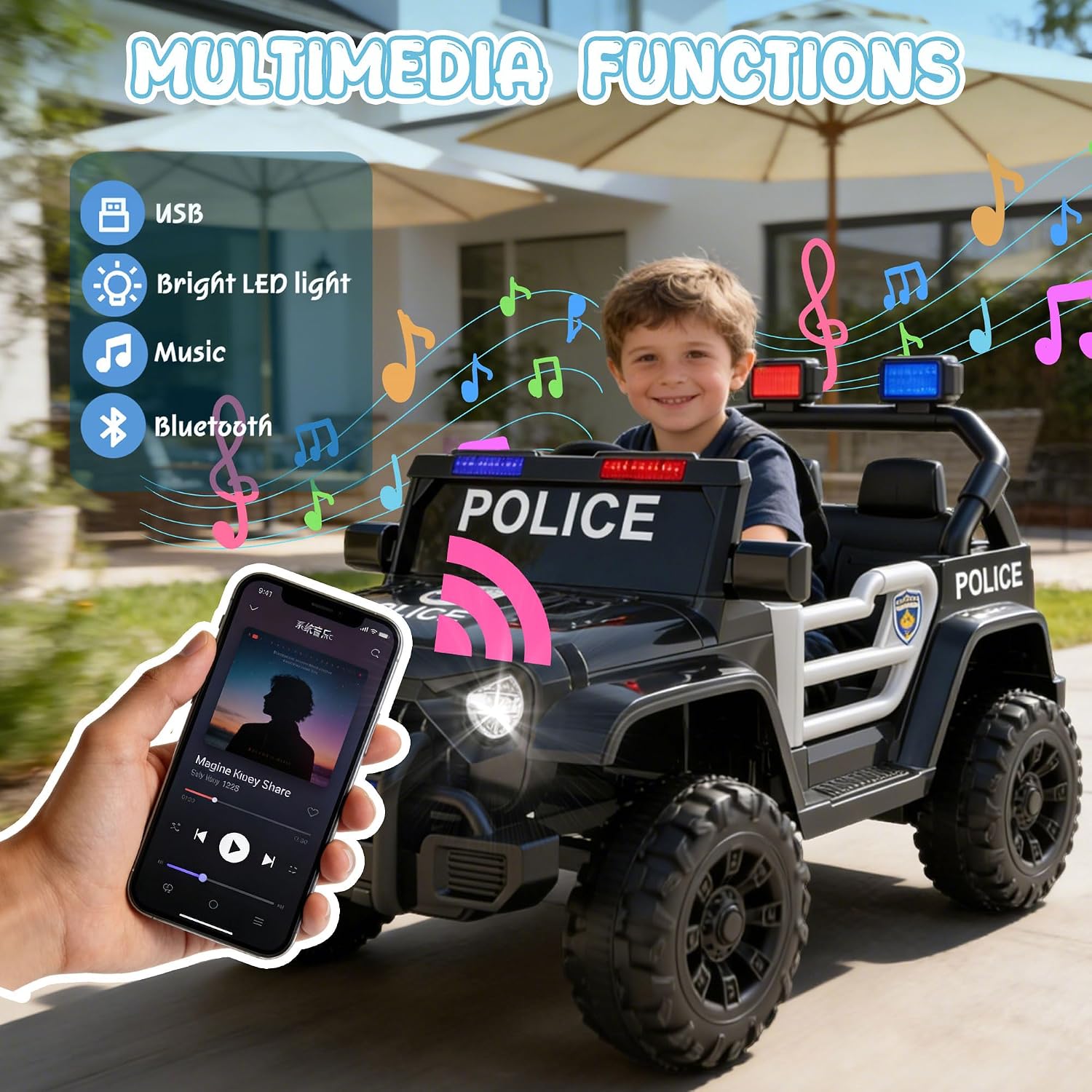 12V Ride on Toys for Toddlers, Kids' Electric Vehicles W/Parents Control, Ride on Truck Car with Music, Bluetooth