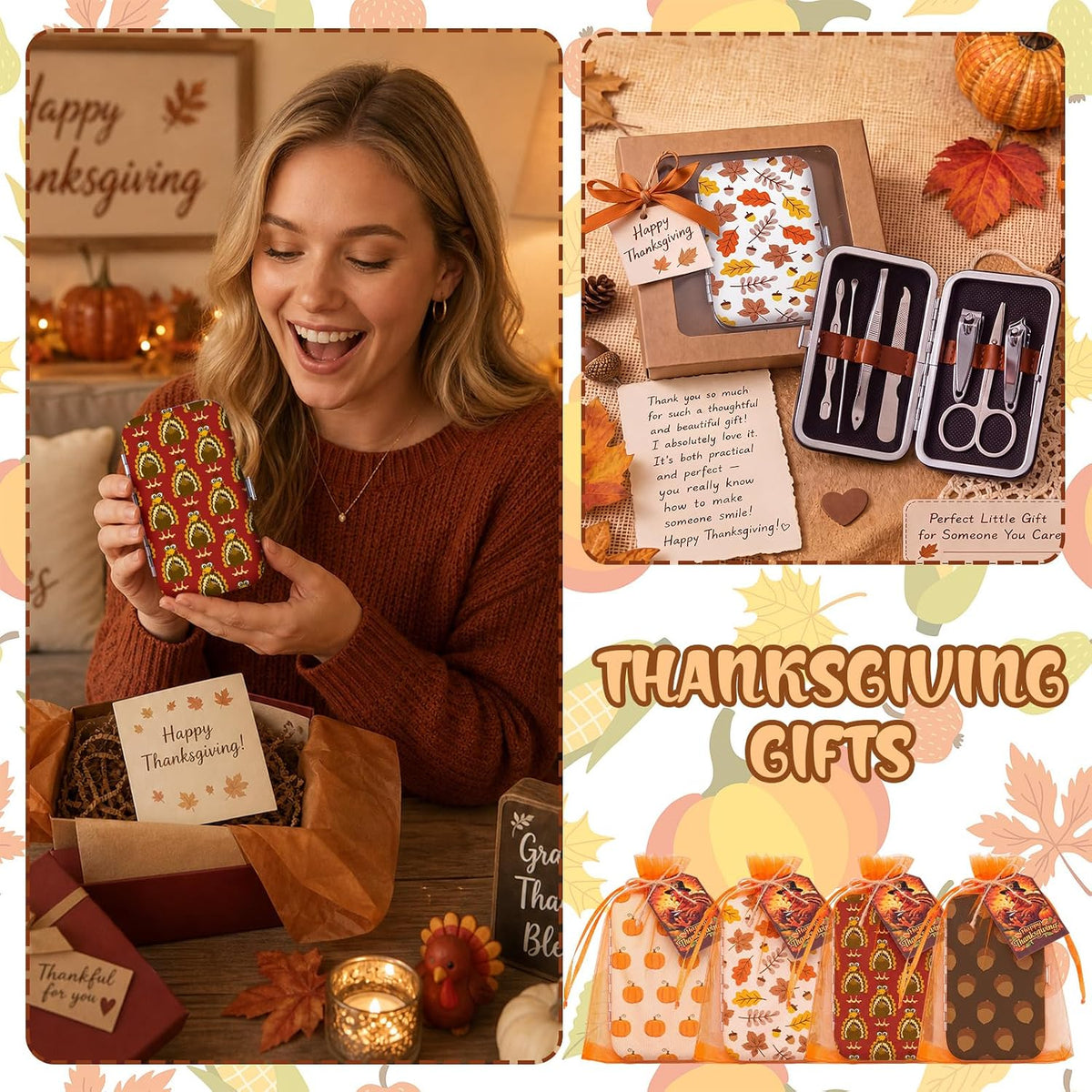 12 Set Thanksgiving Manicure Set Bulk Gifts with Bag Card