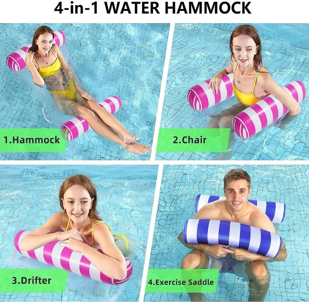 2-Pack Swimming Pool Float Hammock, Multi-Purpose Inflatable Hammock Pool Hammock (Saddle, Lounge Chair, Hammock