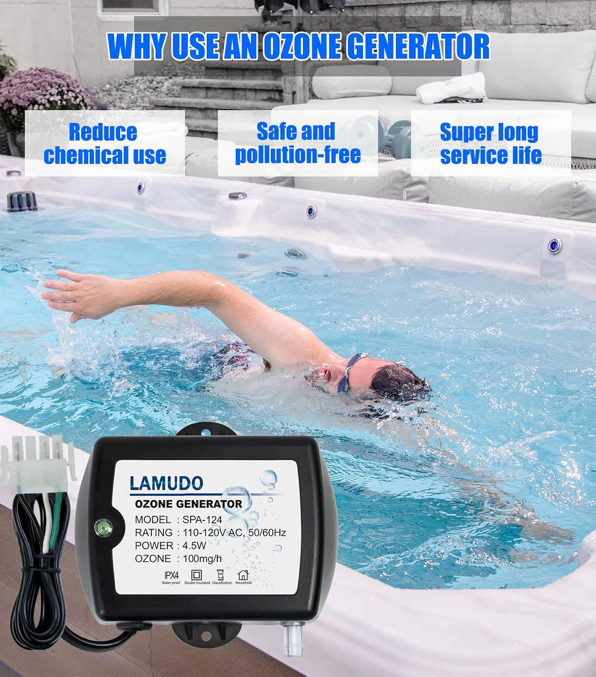 Ozone Generator with Injector Venturi for Hot Tubs and Swim SPA