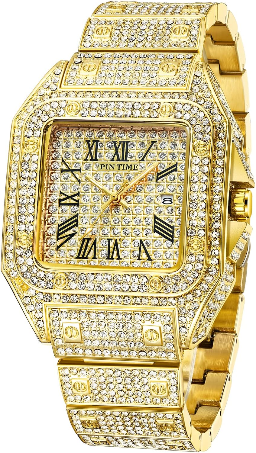 Brand Luxury Unisex Diamond Crystal Square Quartz Watch Analog Stainless Steel Strap Fashion Hip Hop Waterproof Watch