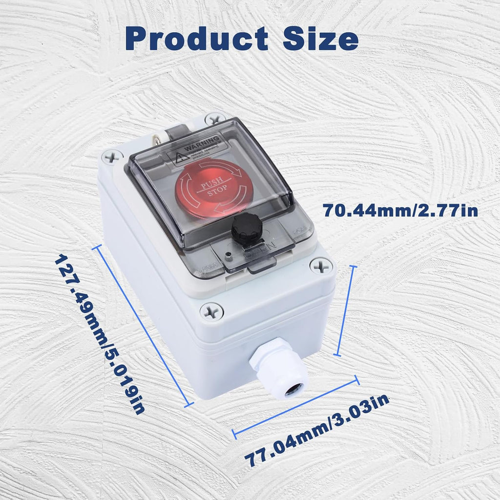 Emergency Stop Button with Box,10A 440V Emergency Shut Off Switch, IP65 Waterproof E-Stop Push Button Switch