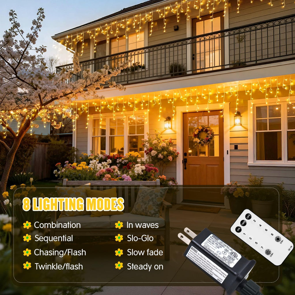 Icicle Lights for Outside, 400 LED 38.8FT | Christmas Lights Outdoor Indoor Plug in, Warm White String Lights for
