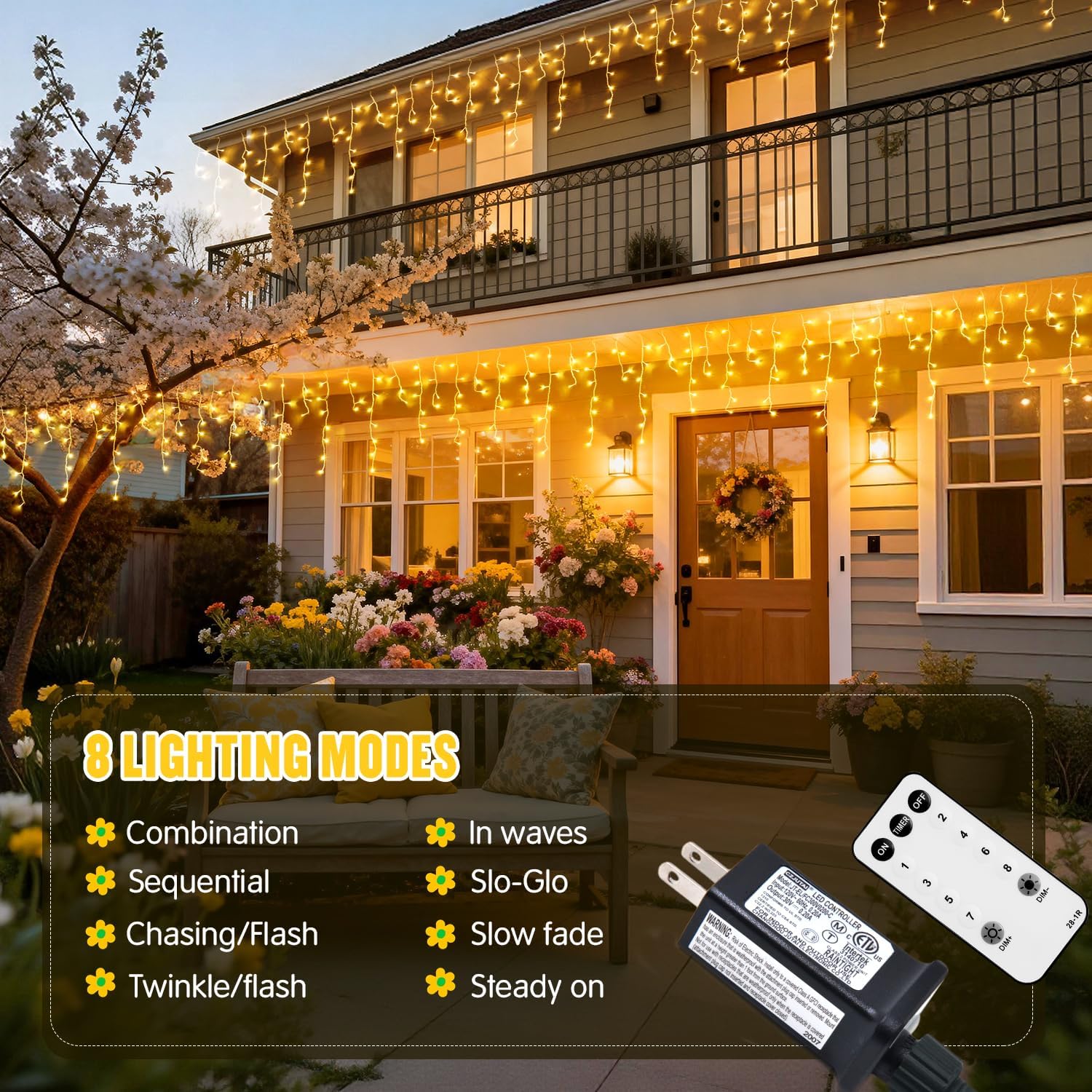 Icicle Lights for Outside, 400 LED 38.8FT | Christmas Lights Outdoor Indoor Plug in, Warm White String Lights for